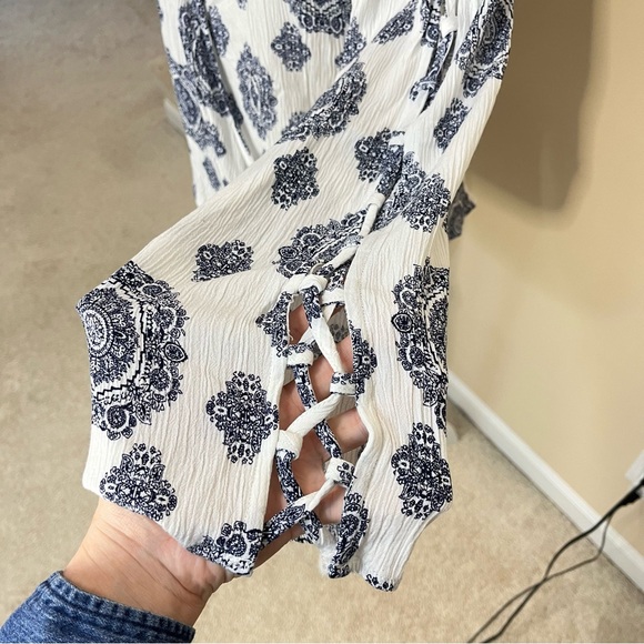 Altar’d State Surplice / Faux Wrap Front Lattice Long Sleeve Blouse - Picture 6 of 15